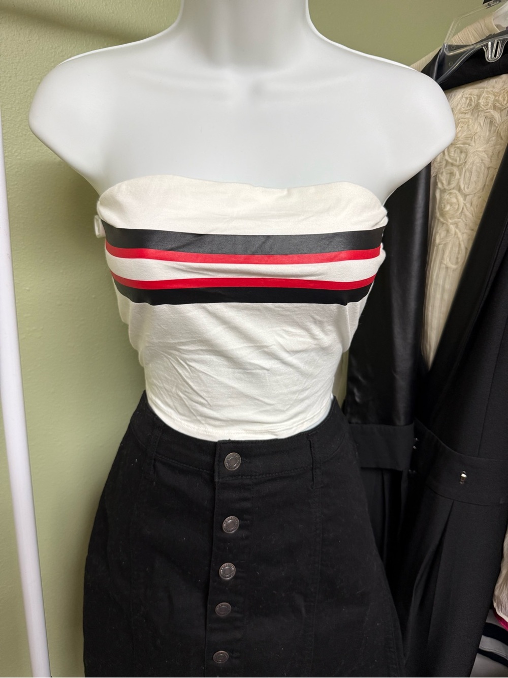 Victoria's Secret PINK white tube top red & black stripes Size Large